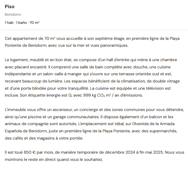 Anuncio inmobiliario traducido al francés con terminología nativa